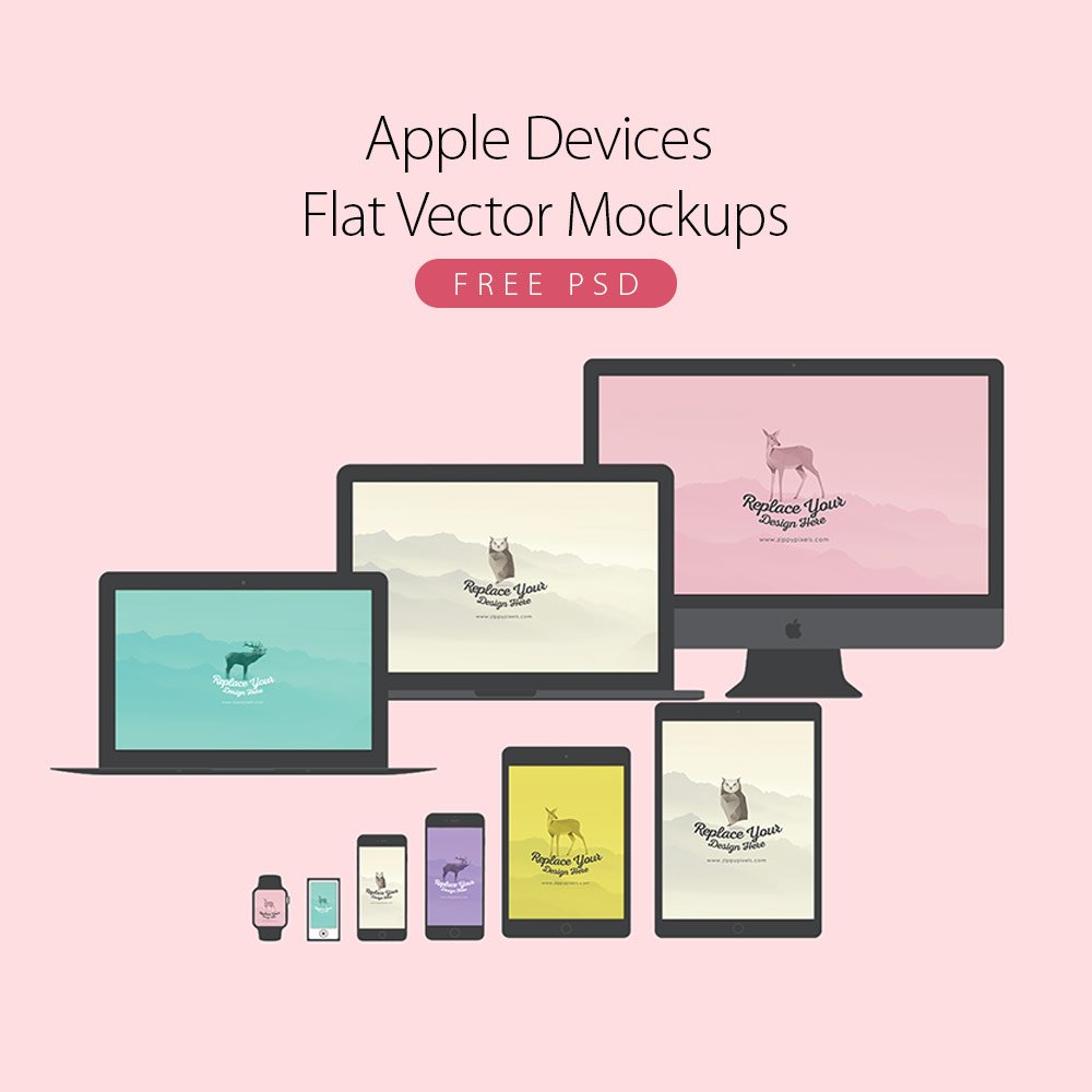 Apple Devices Flat Vector Mockups Free PSD Download Mockup