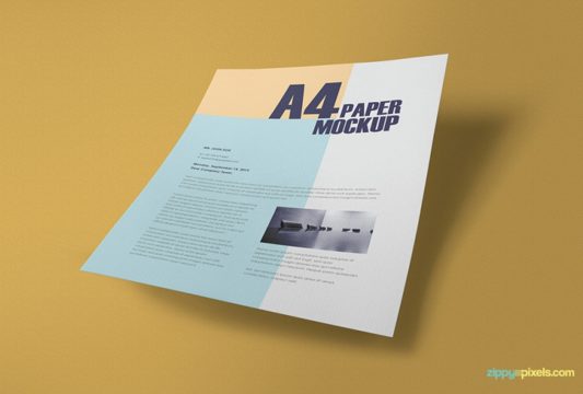 Flying A4 Paper Mockup Free PSD