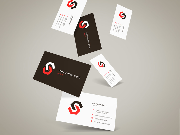 Flying Business Cards Mockup Free PSD