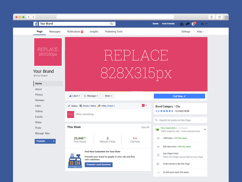 Facebook 2016 Template Mockup Free PSD