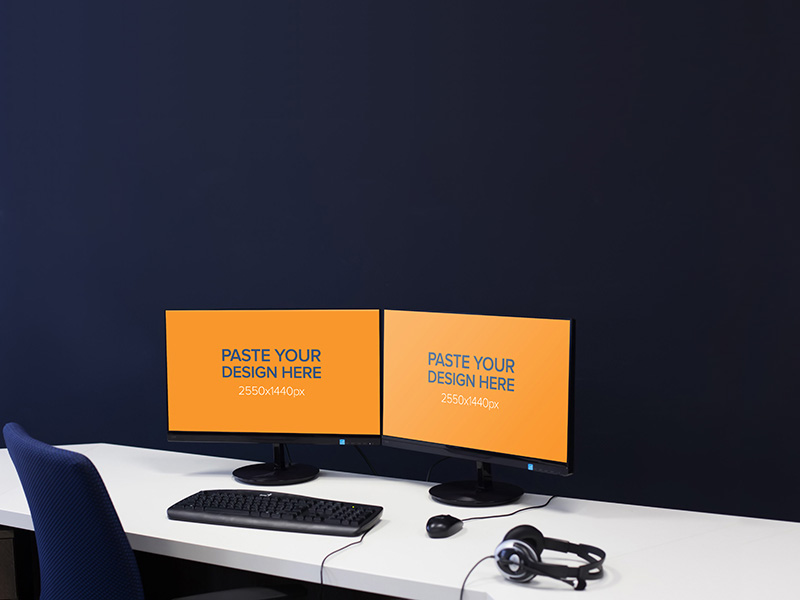 Dual Monitor Screen Mockup Free PSD | Download Mockup