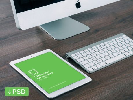 Download iPad Air on Desk Mockup template Free PSD | Download Mockup