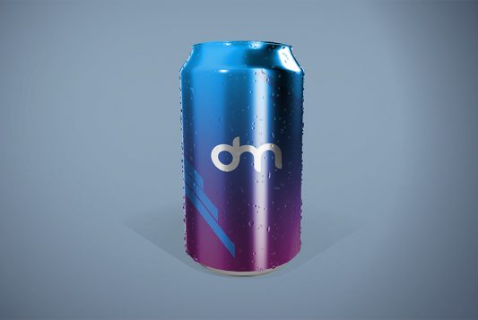Soda Can with Water Drops Mockup